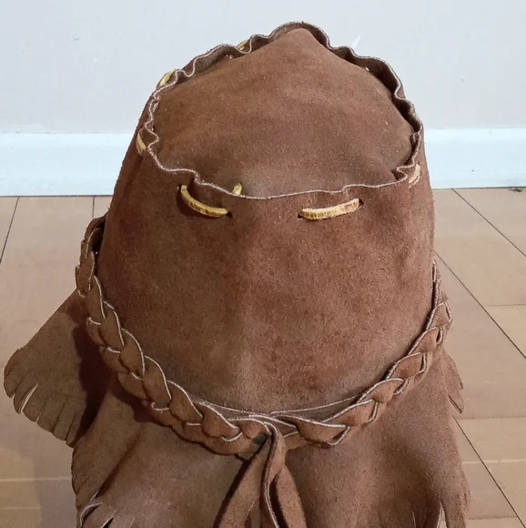 Handmade Vintage Suede bucket hat with leather stitching and braiding unisex - Picture 4 of 6